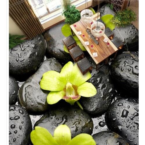 3d wallpaper waterproof 3D water droplets Orchid stone bathroom floor 3d wallpaper pvc bathroom floor wallpaper