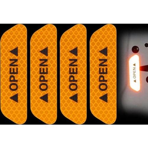 4Pcs Fluorescent Car OPEN Reflective Strips Car Wheel Eyebrow Stickers Auto Door Safety Anti-collision Decal Warning Decorative