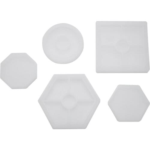 5Pcs Diy Coaster Silicone Mold Included Square Hexagon Circle Octagon Mold For Resin, Concrete, Cement, Home Decoration