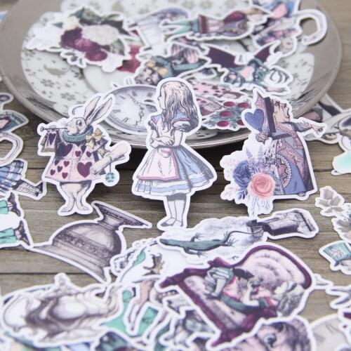 60pcs Alice in Wonderland Fairy Waterproof Washi Paper Scrapbooking Planner Journaling DIY Decorative DIY Sticker Pack