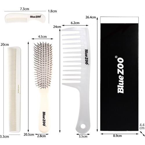 White 4 jian tao Installed Blue Zoo Wide-Tooth Comb pai gu shu da chi shu Heat-Resistant Anti-Static Hairdressing Comb