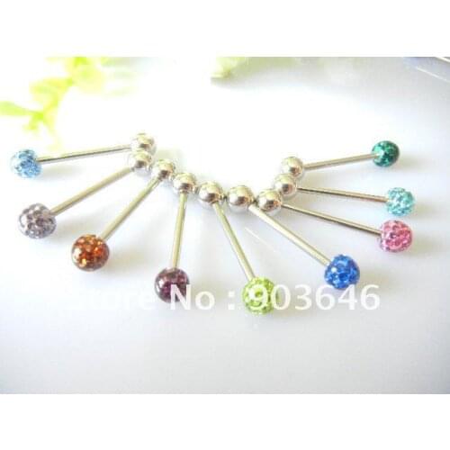 Free shippment LOT50pcs Body Jewelry-Full Crystal Smoothly Tongue/Nipple Ring Bar Barbells 1.6x16x6mm Mix colors