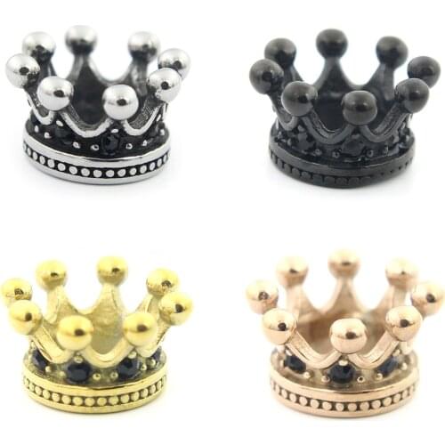 316l Stainless steel Crown Spacer Beads DIY Charm 5mm Big Hole Beads for Men Leather Bracelet Jewelry Making