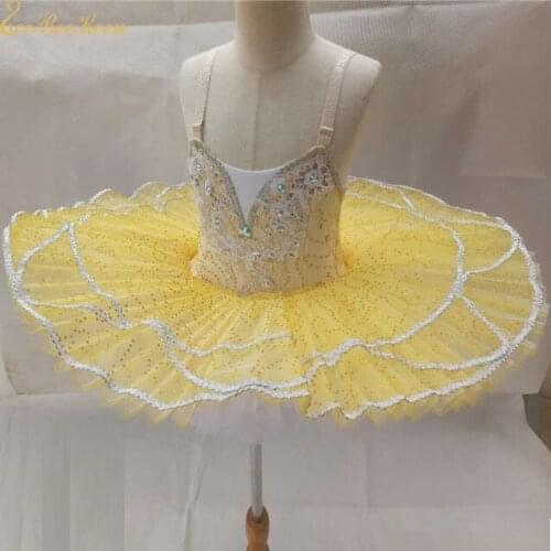 Child Yellow Sequins Tutu Ballet Dress Women Ballet Dance Dress Girls Lake Swan Ballerina Professional Performance Costume