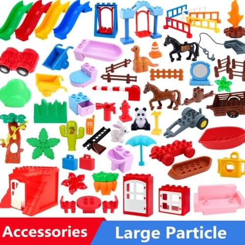 Diy Big Size Building Blocks Railing Slide Horse Dinosaur Furniture House Accessories Compatible With Brands Toys for children