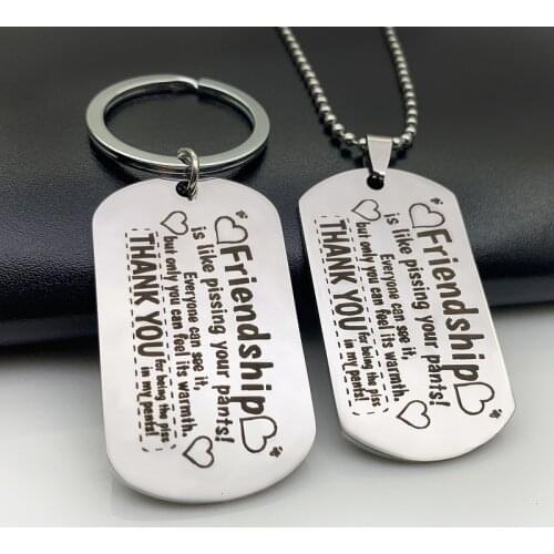 Friendship Gift Keychain Necklace Best Friend Stainless Steel Keyring Charm Necklace Key Chain Military Dog Tags Good Friends