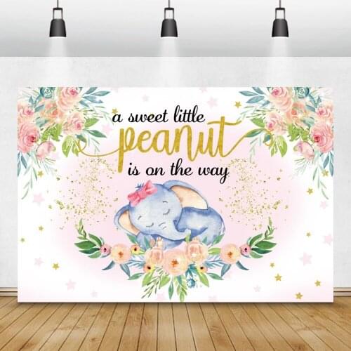 Baby Shower Elephant Photo Background Pink Flowers Child Birthday Party Decor Gold Dots Photography Backdrop Portrait Photocall
