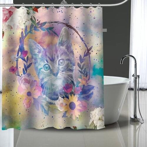 Hot Sale Cat Custom Pattern Polyester Bath curtain Waterproof Shower Curtains DIY Bath Screen Printed Curtain for Bathroom