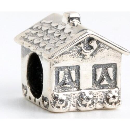 Hot Sale Silver Color Charm Bead Retro Simple House Beads For Original Pandora Charm Bracelets & Bangles Jewelry