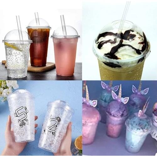 Hot 20oz Milk Tumbler With Dome Lids Clear Plastic Cups With Straw Double Wall Reusable Water Bottle Fruit Cup For Party