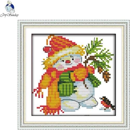 Joy Sunday Christmas Snowman K196 Counted 11CT Printed Fabric 14CT Canvas DMC Chinese DIY Hand Cross-stitch Embroidery Set
