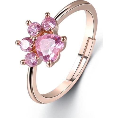 Beiver Cut Cat Dog Bear Paw Rose Gold Resizable Rings For Women Romantic Animal CZ Heart Wedding Rings