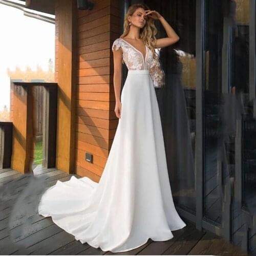 Robe De Mariee Lace Wedding Dress Sexy V-neck платье Wedding Party Dress Cap Sleeves свадебные платья Bride To Be Boho Bridal245