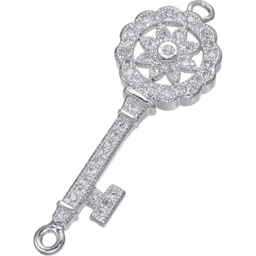 5 pieces Copper Jewelry Micro Pave Zircon Key Connector For Bracelets Fashion Diy Craft Copper Charms Bijoux Berloques