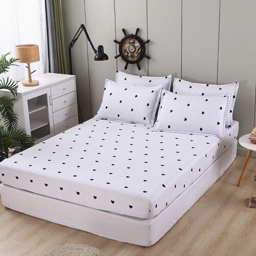 Fashion Gray heart white Bed Fitted Sheets Sabanas Mattress Cover with Elastic Microfiber 120*200*30 180*200*30cm