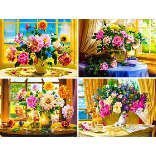 5D DIY Diamond Painting Flowers Vase Cross Stitch Kit Full Drill Embroidery Mosaic Art Picture of Rhinestones Wall Decor Sale