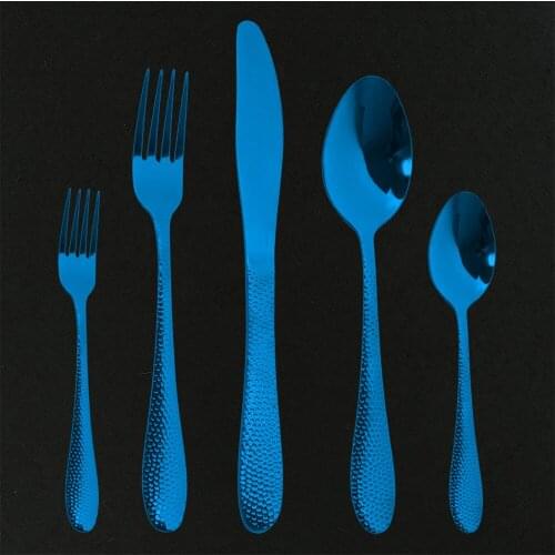 5Pcs Blue Dinnerware Set 304 Stainless Steel Cutlery Dinner Set Knife Tea Fork Spoon Silverware Flatware Kitchen Tableware Set