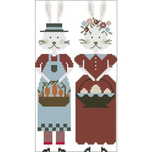 Rabbit couple cartoon patterns Counted Cross Stitch 11CT 14CT 18CT DIY Chinese Cross Stitch Kits Embroidery Needlework Sets