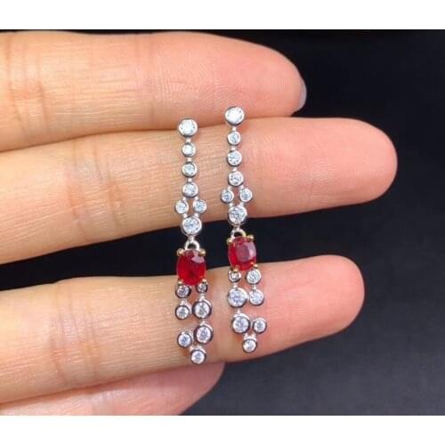 Natural red ruby stone drop earrings 925 silver Natural gemstone earring Luxurious circle big Tassel Wheat women party jewelry