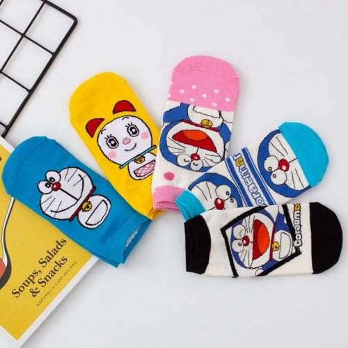 Cartoon Doraemon Print Cute Cotton Casual Fashion Women Socks Harajuku Kawaii Short Socks Ankle Socks Funny Comfortable korean