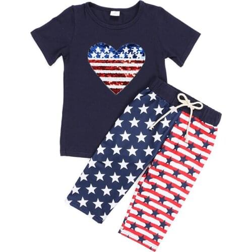 Kaiya angel 2020 Newest Toddler Boys Summer Outfits Short Sleeve Heart Cotton Top + Print Trousers Child 7TH OF July Clothes