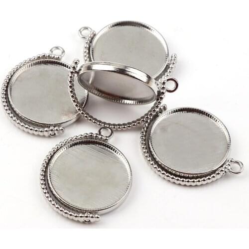 New 25mm Inner Size Rotation Double Side Rhodium color Cameo Cabochon Base Setting Charms Tray Bezel Blank DIY Jewelry Findings