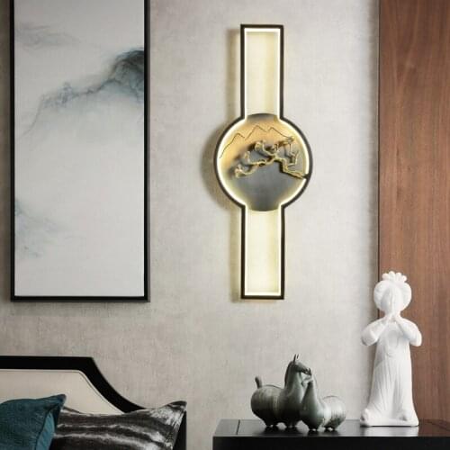 New Chinese style copper wall lamp living room Chinese style background wall lamp bedroom bedside lamp aisle staircase lamps