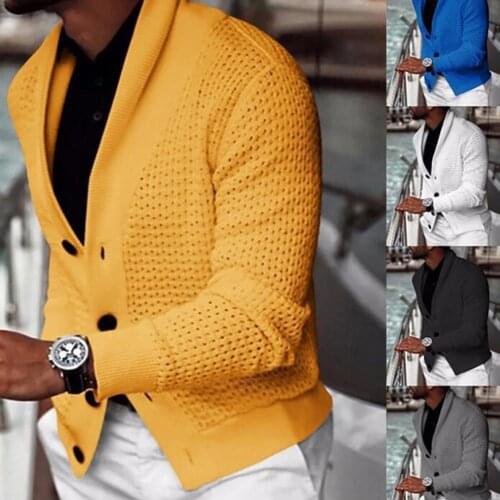 Autumn Men Solid Color Hollow Cardigan Buttons Coat Warm Knit Sweater Knitted
