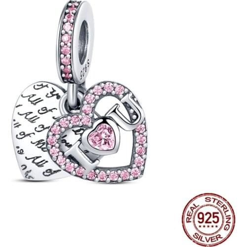 HOT SALE 100% 925 Sterling Silver Pavé Heart Pendant Dangle Charm Beads Fit Original Pandora Bracelet Pendant Necklace Jewelry
