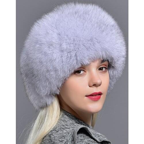 Raglaido Real Fox Fur Bomber Hat for Women with Leather Thick Warm Sheepskin 56-60cm Lady Winter Caps LQ11190