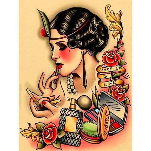 "MAKE. UP IS LIFE" Tattoo Design Manuscript Print Painting Wall Art Retro Kraft Poster Wall Sticker Barber Shop Home Decor
