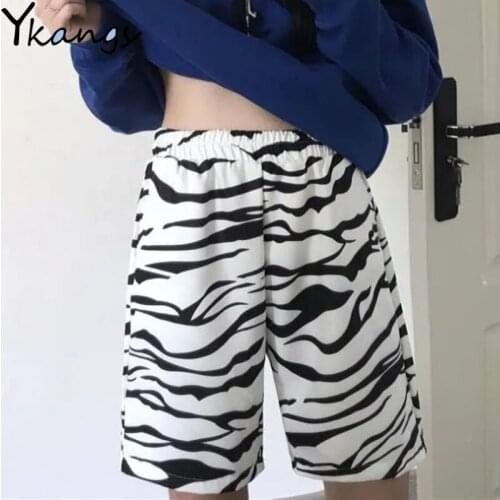 Zebra Harajuku High Waist Summer Shorts Female Casual Streetwear Cow Print Shorts Joggers Loose Running Sport Shorts Women Gym