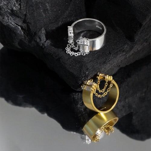 Silvology 925 Sterling Silver Glossy Zircon Chain Tassel Wide Rings for Women Designer Simple Luxury Korea Rings Office Jewelry