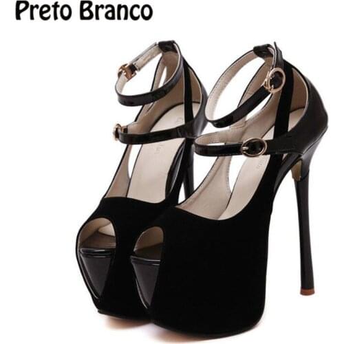 PRETO BRANCO Western Style Fashion Waterproof Platform High Heels Fine Heel Pinned Fish Mouth Shoes High Heels Single Shoes JXQ