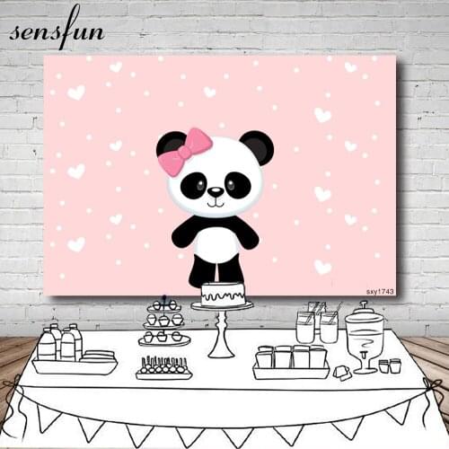 Sensfun Pink Panda Photography Backdrop For Photo Studio Little Polka Dots Heart Girls Birthday Party Backgrounds 7x5ft Vinyl