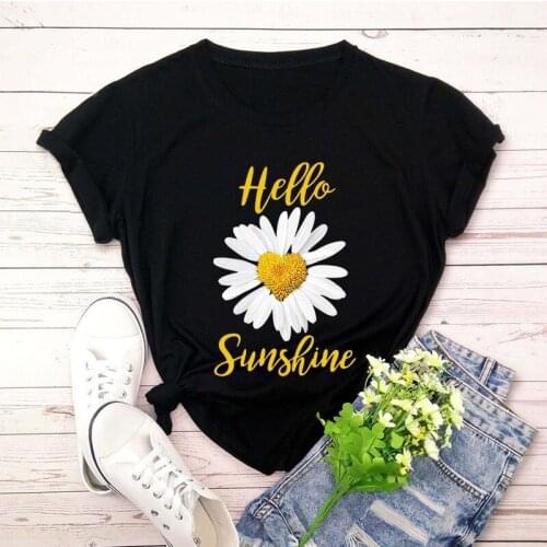 Hello Sunshine Letter Print Women T Shirt Short Sleeve O Neck Loose Women Tshirt Ladies Tee Shirt Tops Clothes Camisetas Mujer