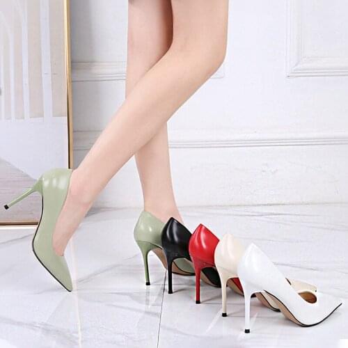 New Women White Simple Style Fashion Pointed Toe Stiletto High Heels Large Size Slimming Shallow Mouth Sexy Single Shoes