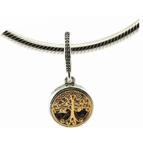 Family Roots Clear CZ Silver Charms for Bracelets Women Silver 925 Jewelry Family Lock Golden Shine Charms for Jewelry Making