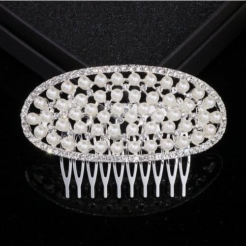 European Style Simulated Pearl Wedding Hair Accessories Tiara Fashion Crystal Bridal Hair Combs Women Hair Jewelry WX025