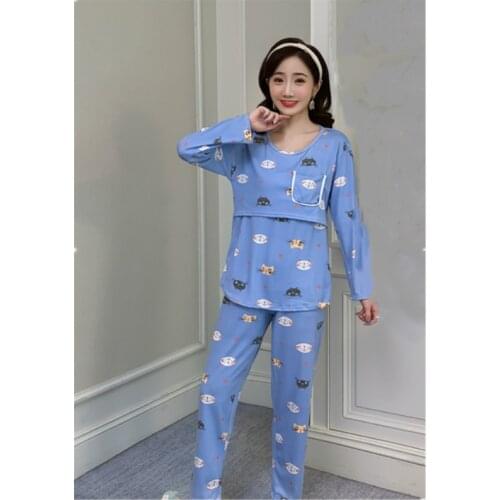 Breastfeeding Maternity Pajamas Clothing Suit Long Sleeve Nursing Pajama Set For Pregnancy Women Sleepwear Nightgown D0073