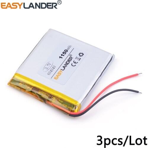3pcs /Lot 3.7v 634343 1150mah lithium Li ion polymer rechargeable battery MP4 MP5 remote control batteries volume