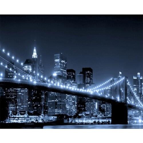 New York Brooklyn Bridge Night Landscape 3D DIY Diamond Painting Mosaic Cross Stitch Full Drill Embroidery Home Decor FH999
