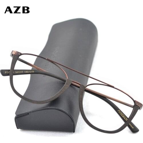 AZB Myopia Prescription Wood Glasses Frame Clear lens Men Copper Frame Eyeglasses Male Wooden Optical Nearsighted Eyewear
