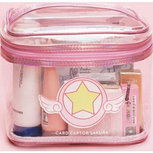 Card Captor Cardcaptor SAKURA Pink PVC Cosmetic Makeup Bag Portable Travel Organizer Beauty Case Toiletry Make Up Bags Pouch