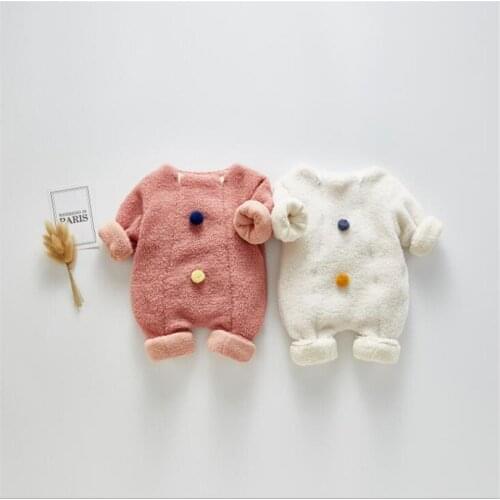 Baby Snowsuit Baby Winter Clothes Newborn Baby Romper Fleece Thick Warm Baby Girl Romper Pompom Baby Jumpsuit Baby Boy Romper