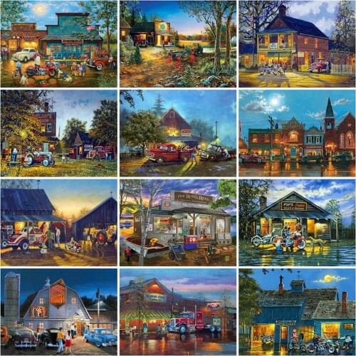 Evershine Full Square Diamond Painting House Craft Kit 5D DIY Diamond Embroidery Landscape Cross Stitch Night Home Decorations