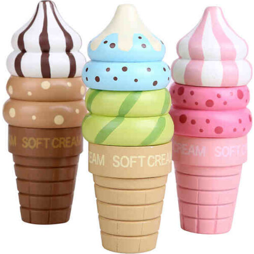 Toy Woo Wooden Kitchen Toys Pretend Play Ice Cream Food Toys Play Gift For Children Kitchen Magnetic Vanilla Chocolate -5