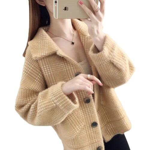 Spring Autumn 2021 New Imitation Mink Velvet Knitted Cardigan Women Korean Loose Short Coat Winter Womens Casual Parka Overcoat