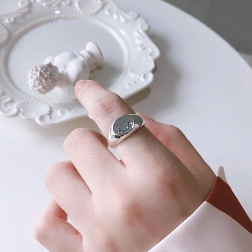 Minimalist Authentic S925 Sterling Silver FINE Jewelry Smile Engraved Round Geometric ring TLJ758