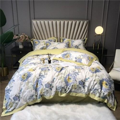HD Printed Flowers Bedding Set 60S Egyptian Cotton Silky Soft Double Size Sheet Pillowcase Duvet Cover 4Pcs for Home